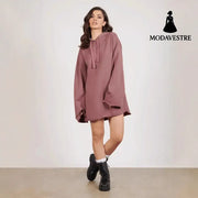 Pure Color Split Dress Baggy Fashion Top Knitted Products