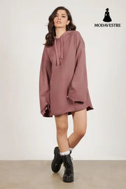 Pure Color Split Dress Baggy Fashion Top Lotus Pink / L Knitted Products