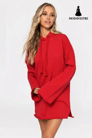 Pure Color Split Dress Baggy Fashion Top Red / L Knitted Products