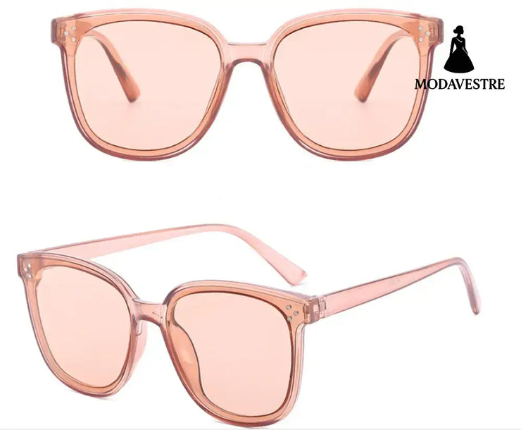 Rectangle Sunglasses Women Rimless Square Sun Glasses Transparent tea frame tea slic