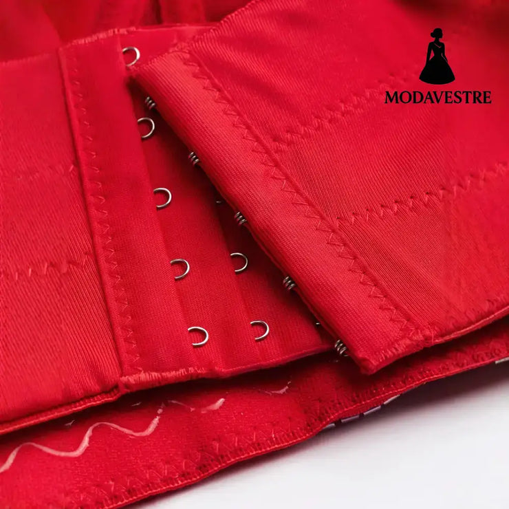 Red Sequin Embroidered Corset Top – Elegant Shimmer Lace Camisole with Support