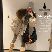 Retro Big Fur Collar Hooded Cotton Jacket Women’s Coat Jacket