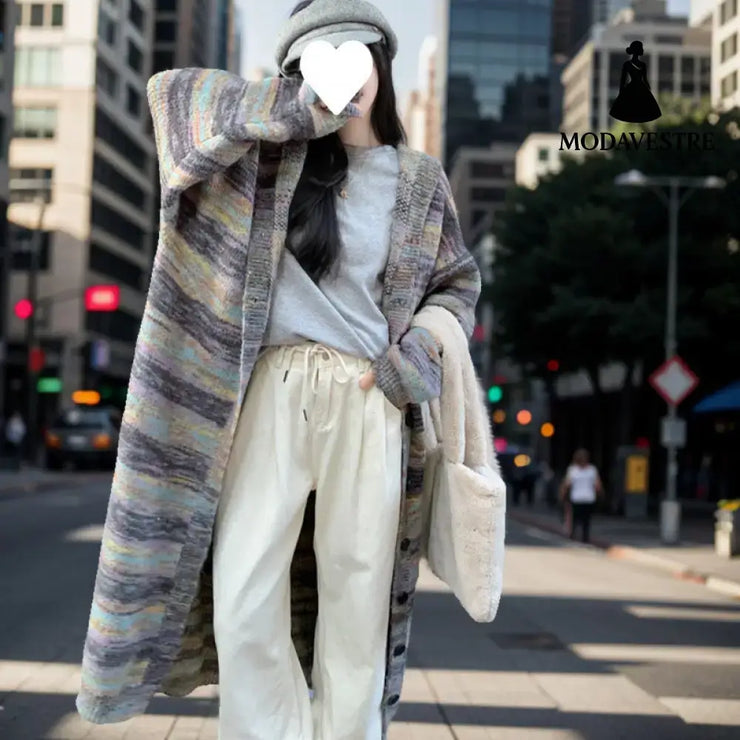 Retro Contrast Color Striped Hooded Sweater For Women Picture Color / Free Size Jumper