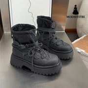 Retro Hiking Handsome Platform Worker Boot Women Black / 35