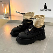 Retro Hiking Handsome Platform Worker Boot Women Black Apricot / 35