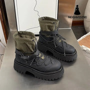 Retro Hiking Handsome Platform Worker Boot Women Green / 35