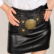 Retro Personality Men’s And Women’s Belts Exaggerated Hip Hop Punk Metal Cutout Round Fashion Belts