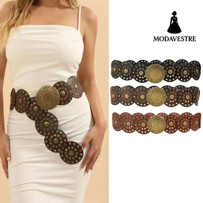 Retro Personality Men’s And Women’s Belts Exaggerated Hip Hop Punk Metal Cutout Round Fashion Belts