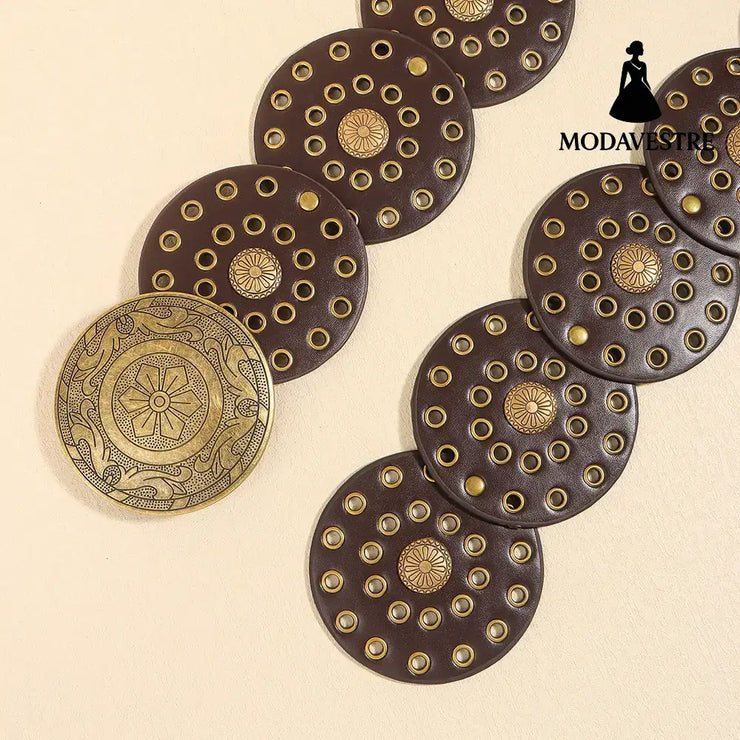 Retro Personality Men’s And Women’s Belts Exaggerated Hip Hop Punk Metal Cutout Round Fashion Belts