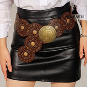 Retro Personality Men’s And Women’s Belts Exaggerated Hip Hop Punk Metal Cutout Round Fashion Belts