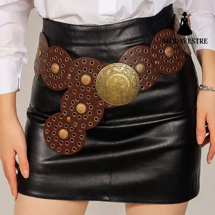 Retro Personality Men’s And Women’s Belts Exaggerated Hip Hop Punk Metal Cutout Round Fashion Belts