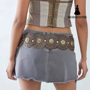 Retro Personality Men’s And Women’s Belts Exaggerated Hip Hop Punk Metal Cutout Round Fashion Belts