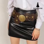 Retro Personality Men’s And Women’s Belts Exaggerated Hip Hop Punk Metal Cutout Round Fashion Belts