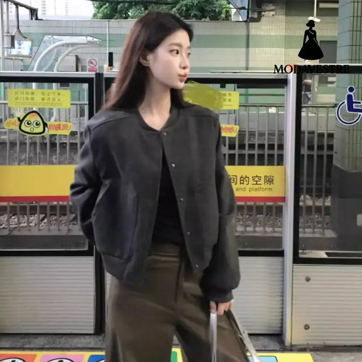 Retro Short Baseball Jacket Women’s Niche Loose Casual Jacket