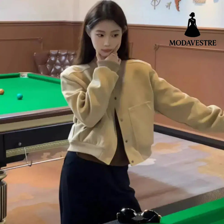 Retro Short Baseball Jacket Women’s Niche Loose Casual Jacket