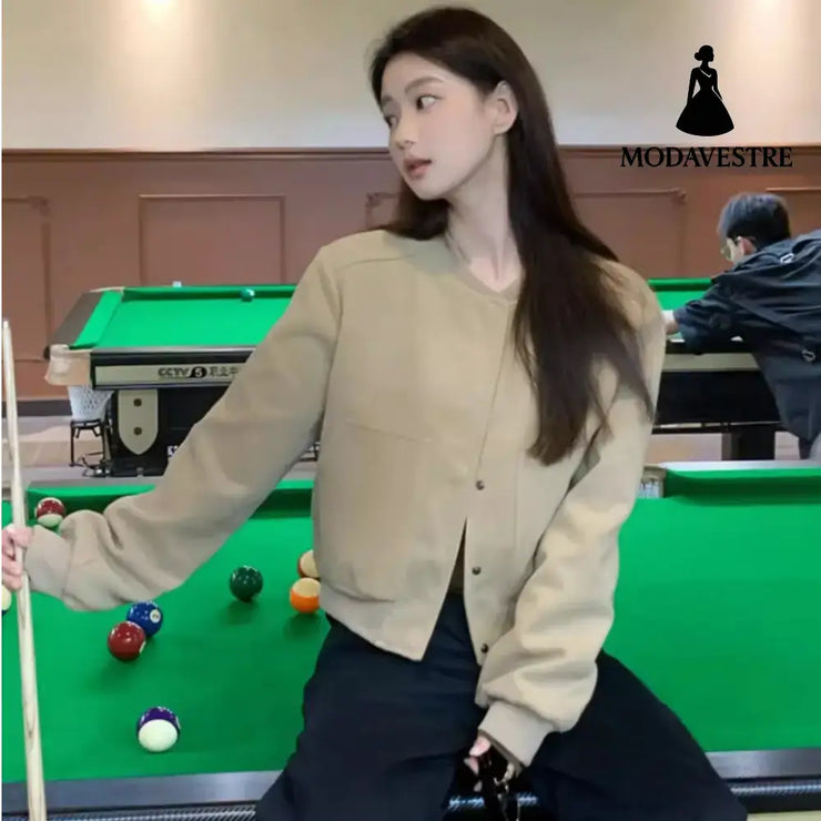 Retro Short Baseball Jacket Women’s Niche Loose Casual Jacket