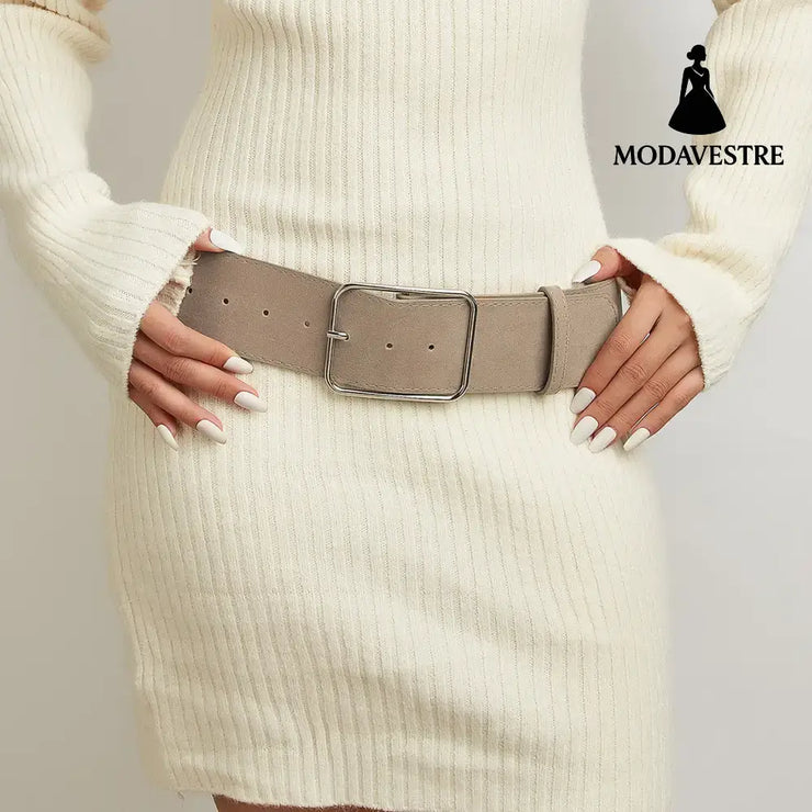 Retro Wide Waist Slimming Dress Elegant American Belt Accessory