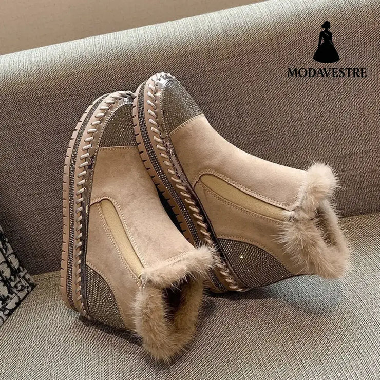 Rhinestone Ankle Boots Women Platform Shoes Fashion Boot