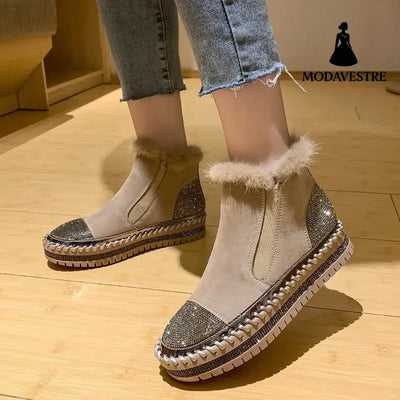 Rhinestone Ankle Boots Women Platform Shoes Fashion Boot