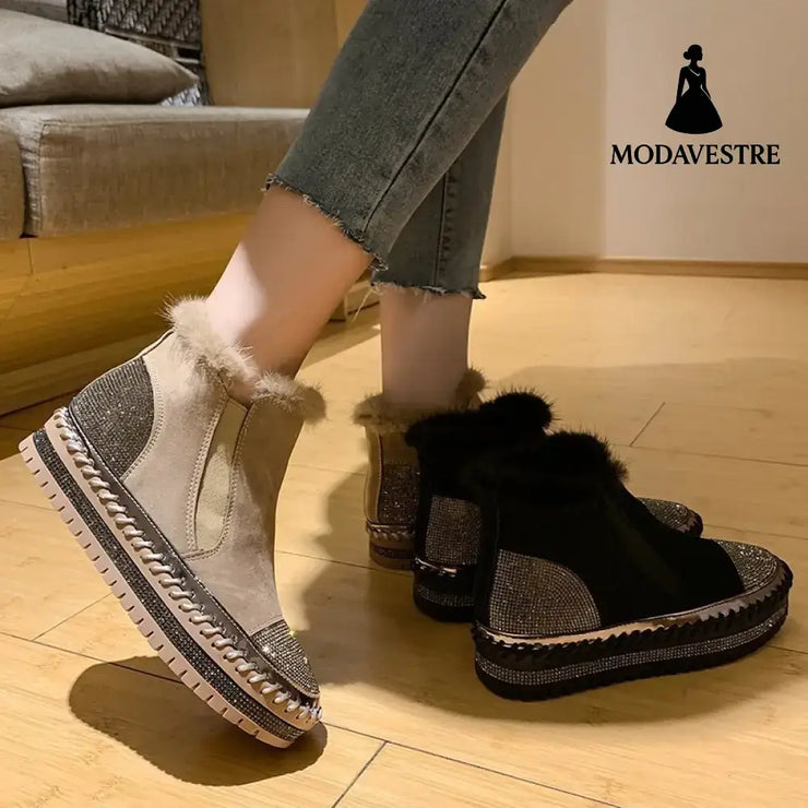 Rhinestone Ankle Boots Women Platform Shoes Fashion Boot