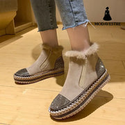 Rhinestone Ankle Boots Women Platform Shoes Fashion Boot Khaki / Size35