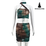 Ripped Tassel Two-piece Set Sexy Women Clothing Green / L