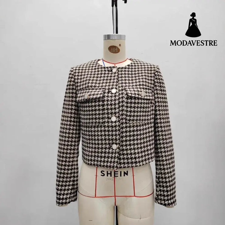 Round Neck Metal Buckle Double Pocket Embellished Coat Coat