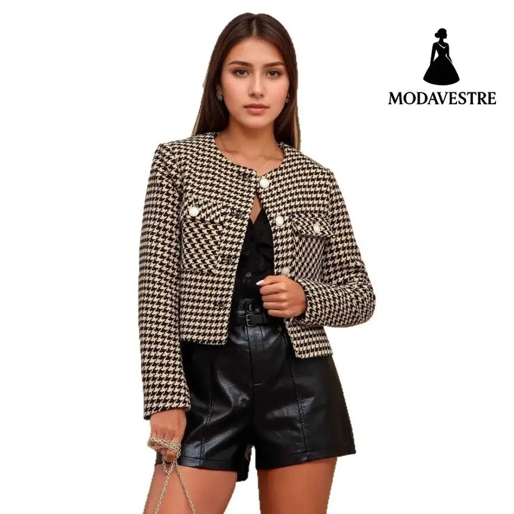 Round Neck Metal Buckle Double Pocket Embellished Coat Coat