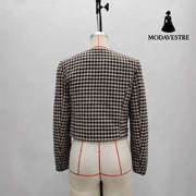 Round Neck Metal Buckle Double Pocket Embellished Coat Coat