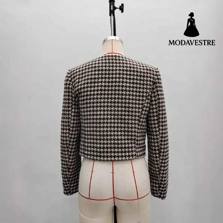 Round Neck Metal Buckle Double Pocket Embellished Coat Coat