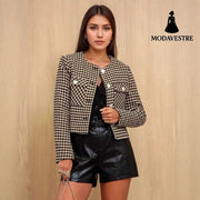 Round Neck Metal Buckle Double Pocket Embellished Coat Khaki / L Coat