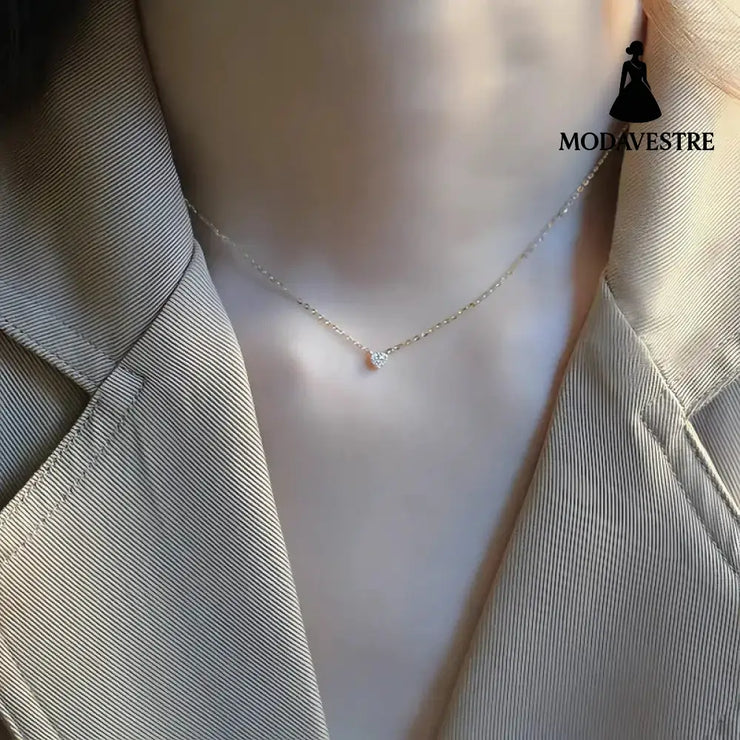 S925 pure silver plated with 14K gold mini heart necklace women’s diamond studded peach heart extremely fine collarbone