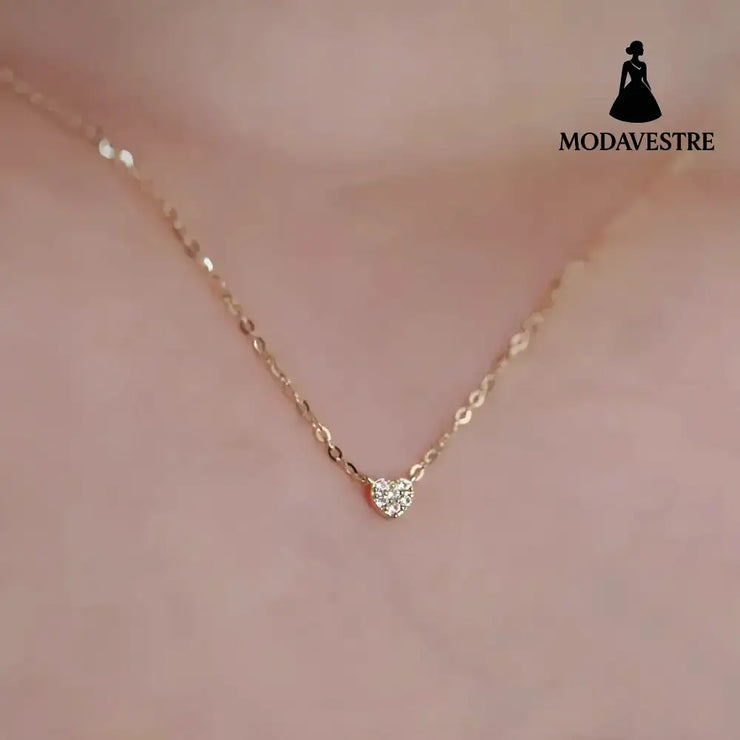 S925 pure silver plated with 14K gold mini heart necklace women’s diamond studded peach heart extremely fine collarbone