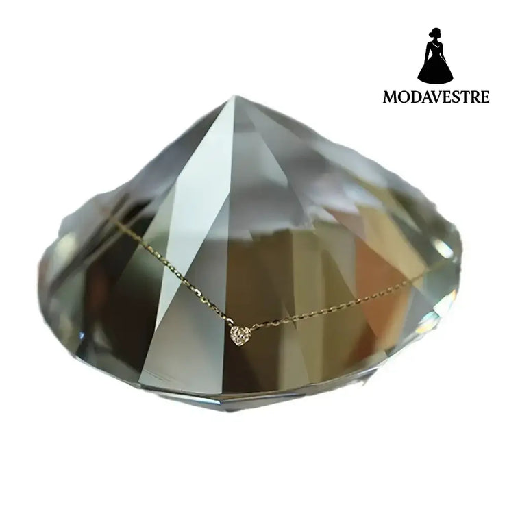 S925 pure silver plated with 14K gold mini heart necklace women’s diamond studded peach heart extremely fine collarbone