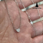 S925 pure silver plated with 14K gold mini heart necklace women’s diamond studded peach heart extremely fine collarbone