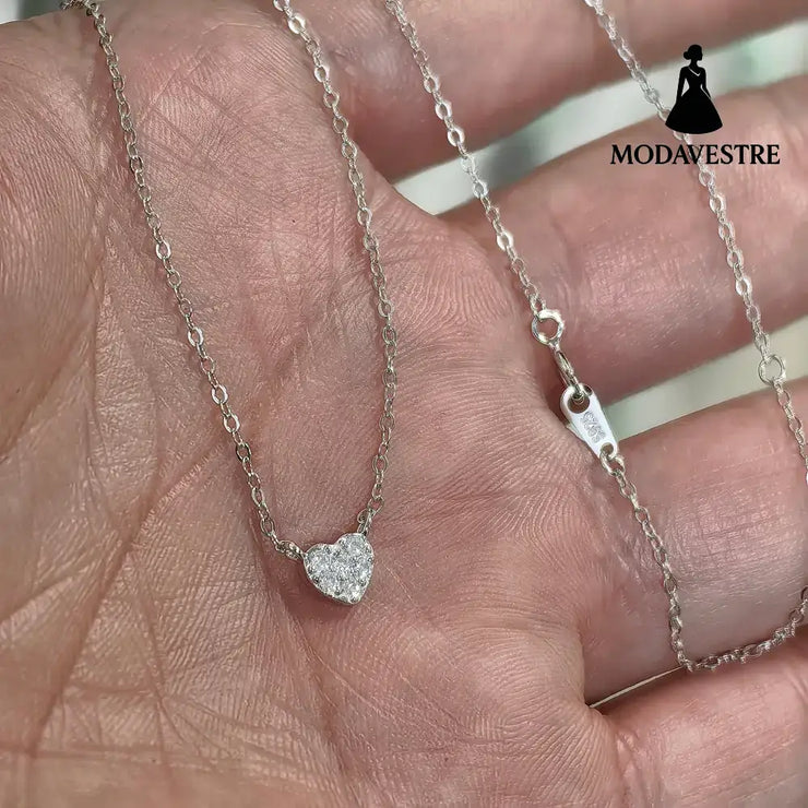 S925 pure silver plated with 14K gold mini heart necklace women’s diamond studded peach heart extremely fine collarbone