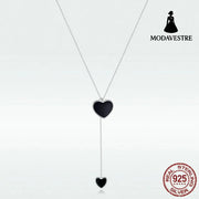 S925 Sterling Silver Black Heart Clavicle Chain Women Necklace Sterling Silver 925