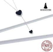 S925 Sterling Silver Black Heart Clavicle Chain Women Necklace Sterling Silver 925