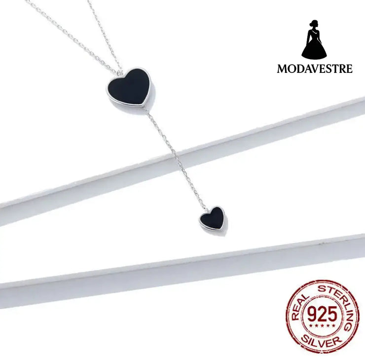 S925 Sterling Silver Black Heart Clavicle Chain Women Necklace Sterling Silver 925