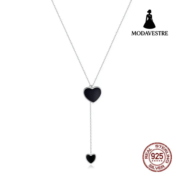 S925 Sterling Silver Black Heart Clavicle Chain Women Necklace Sterling Silver 925