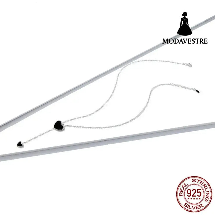 S925 Sterling Silver Black Heart Clavicle Chain Women Necklace Sterling Silver 925