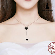 S925 Sterling Silver Black Heart Clavicle Chain Women Necklace Sterling Silver 925