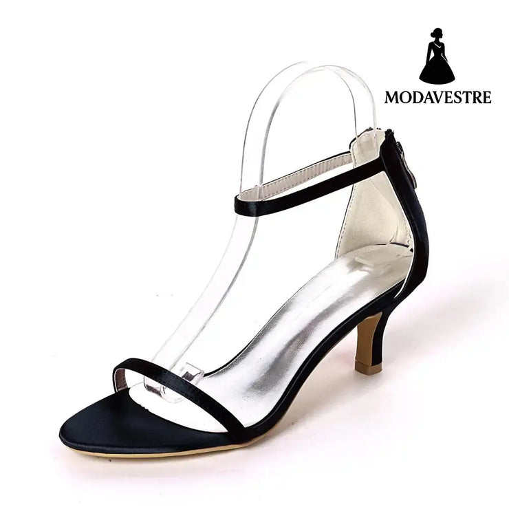 Satin-Colored Women S Shoes With One Strip Sandals Black / 34