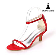Satin-Colored Women S Shoes With One Strip Sandals Red / 34