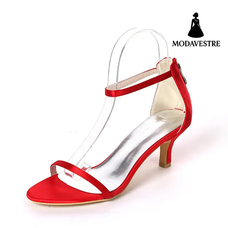 Satin-Colored Women S Shoes With One Strip Sandals Red / 34