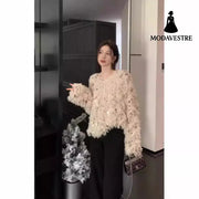 Sequin Design Sense Elegant Knitwear Women Beige Sequins / Free Size