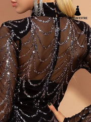 Sequins Women Maxi Dresses Long Sleeve Female Party Dresses