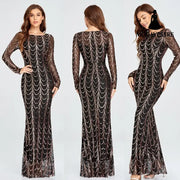 Sequins Women Maxi Dresses Long Sleeve Female Party Dresses Figure2 / L