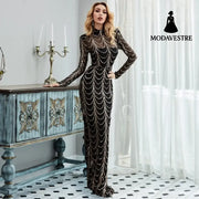 Sequins Women Maxi Dresses Long Sleeve Female Party Dresses Gold / L