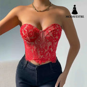 Sexy Lace Eye Curtain Flower High Sense Vest Red / L Waistcoat